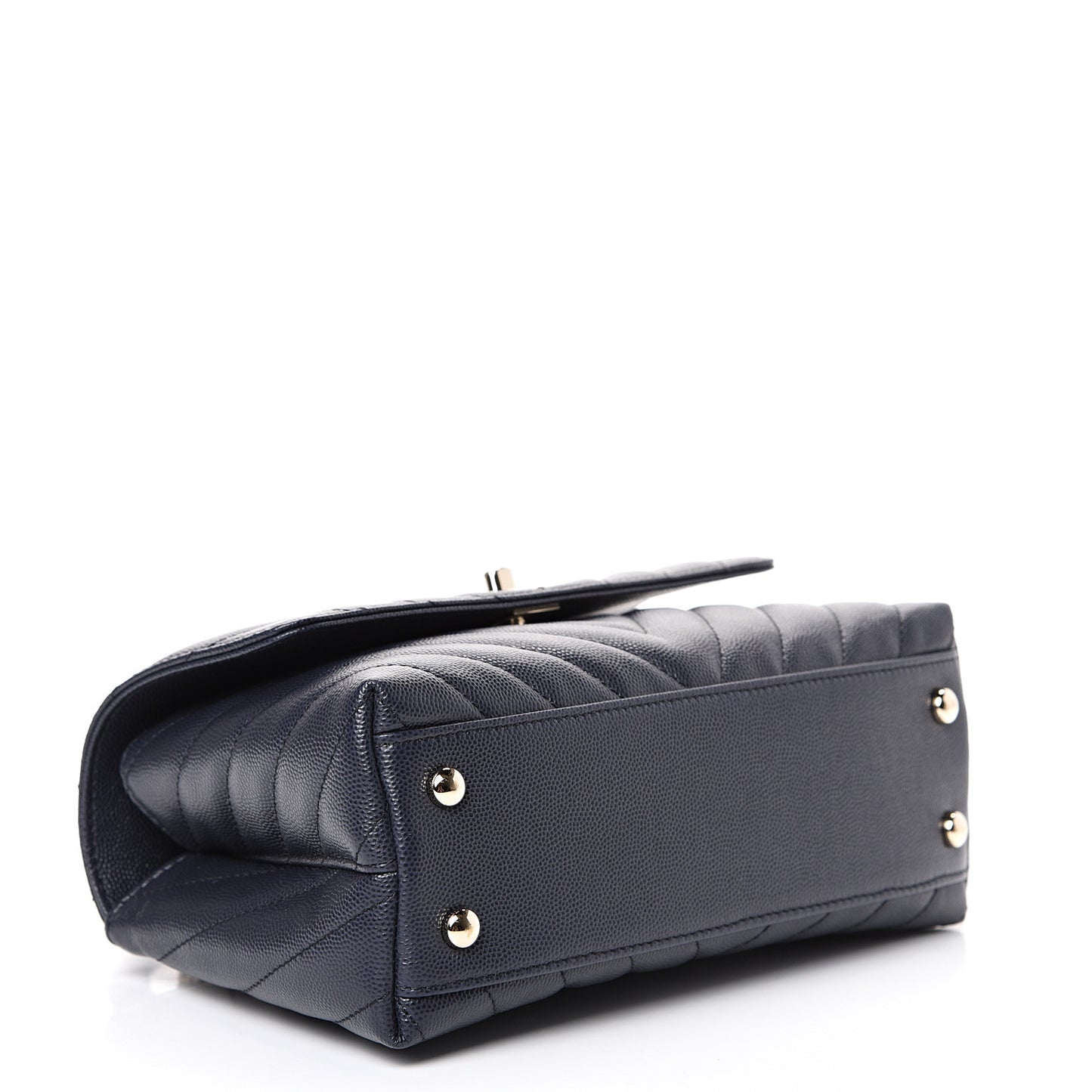 Caviar Chevron Quilted Mini Coco Handle Flap Navy