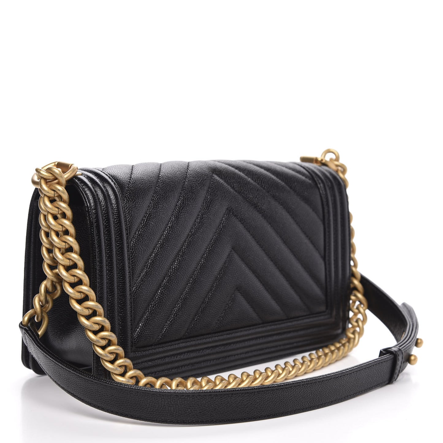 Caviar Chevron Quilted Medium Boy Flap Black