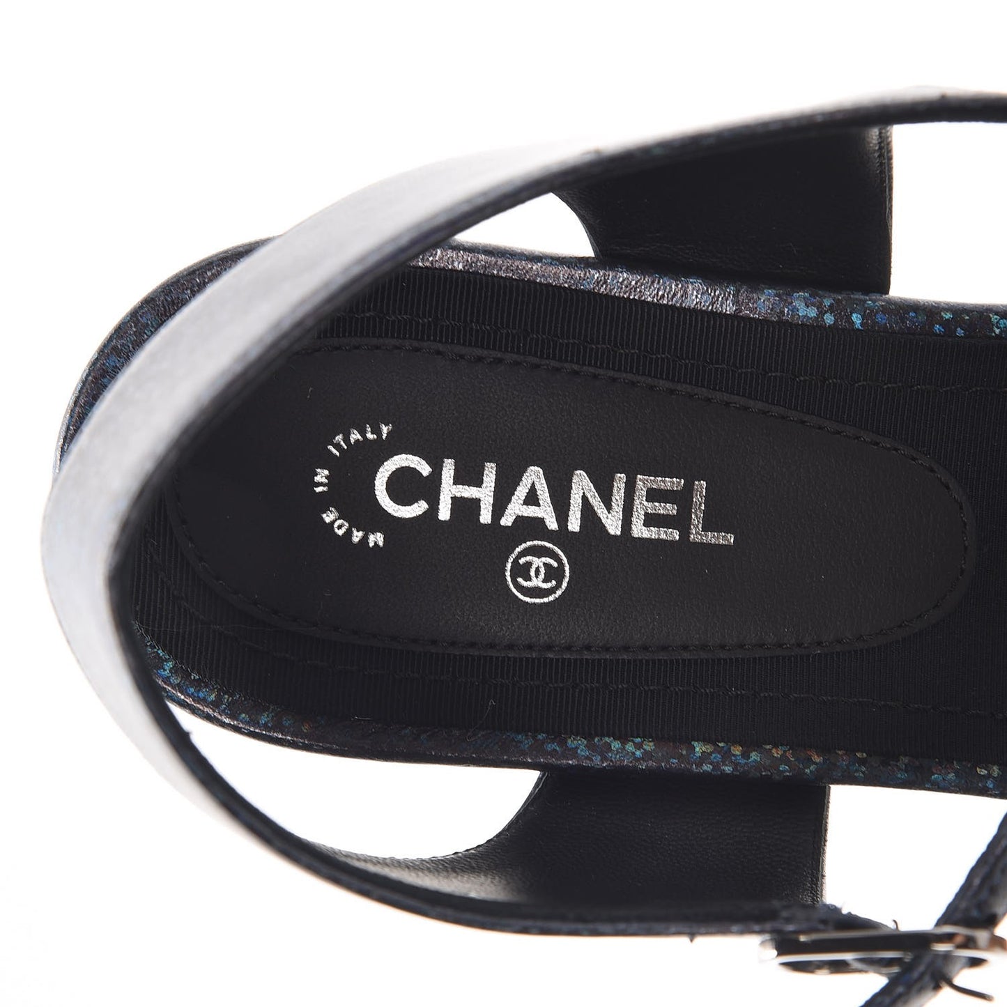 Fantasy Lambskin CC Chain Thong Sandals 40 Blue Black