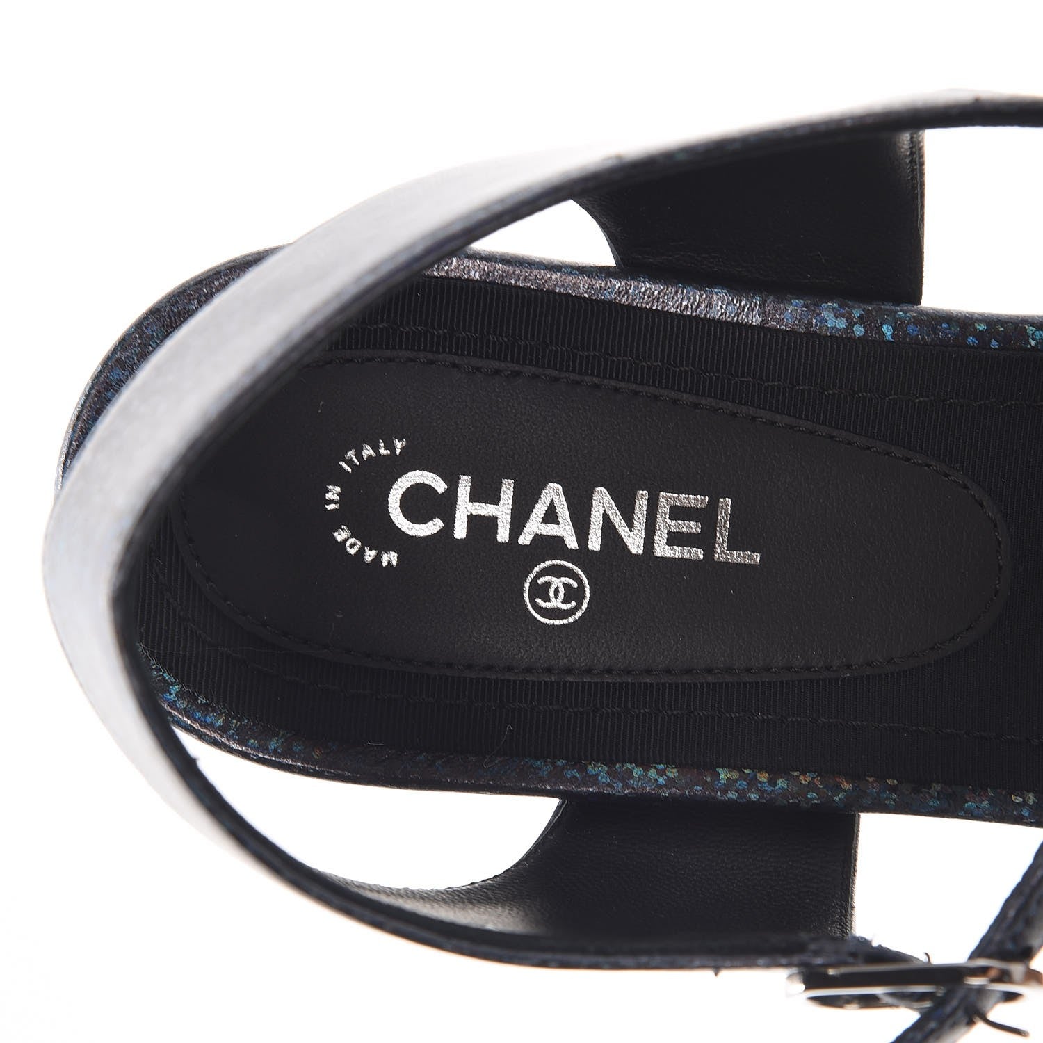 Chanel Fantasy Lambskin CC Chain Thong Sandals 40 Blue Black 7 of 9