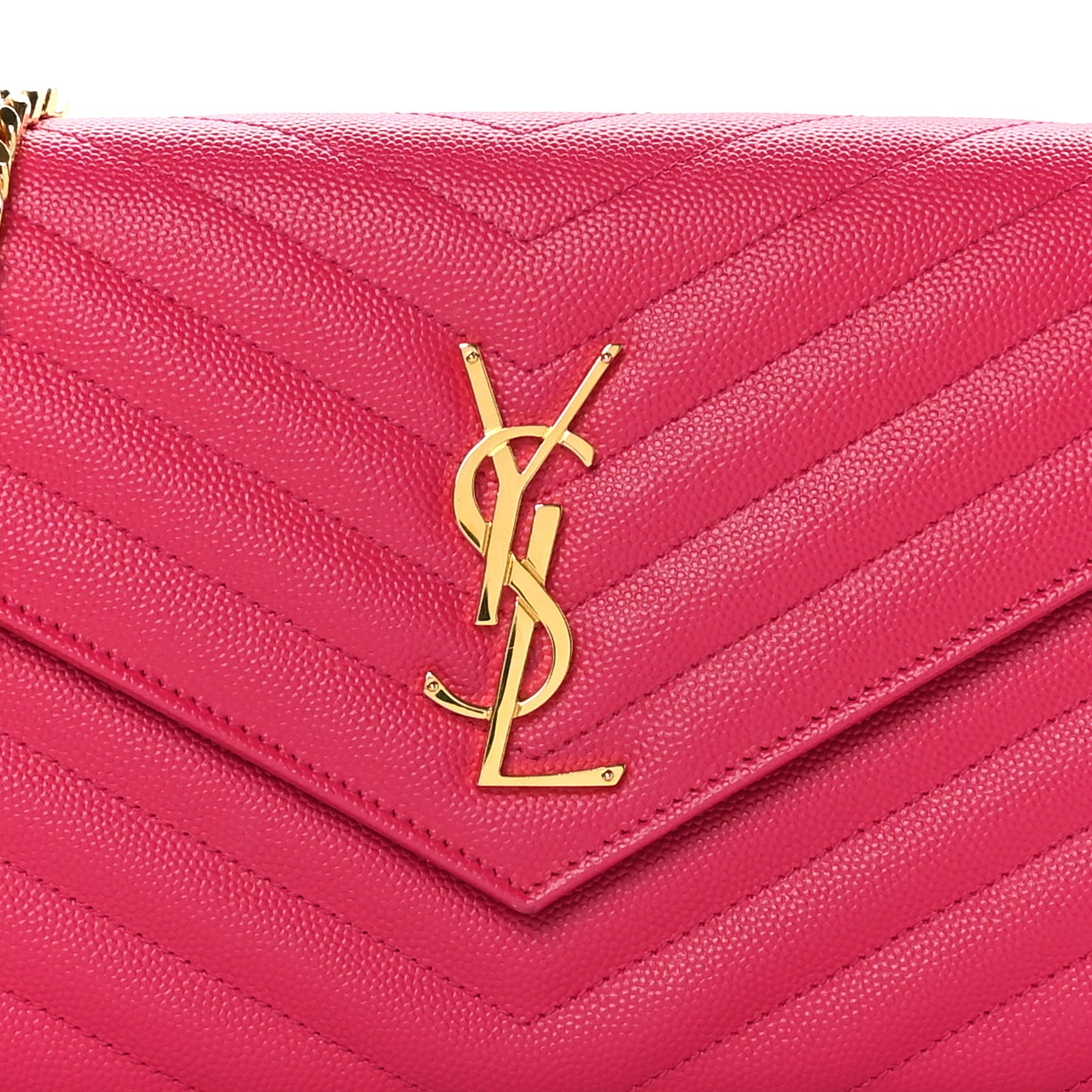 Grain De Poudre Matelasse Chevron Monogram Chain Wallet Lipstick Fuchsia
