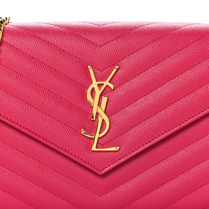 Saint Laurent Grain De Poudre Matelasse Chevron Monogram Chain Wallet Lipstick Fuchsia 8 of 10