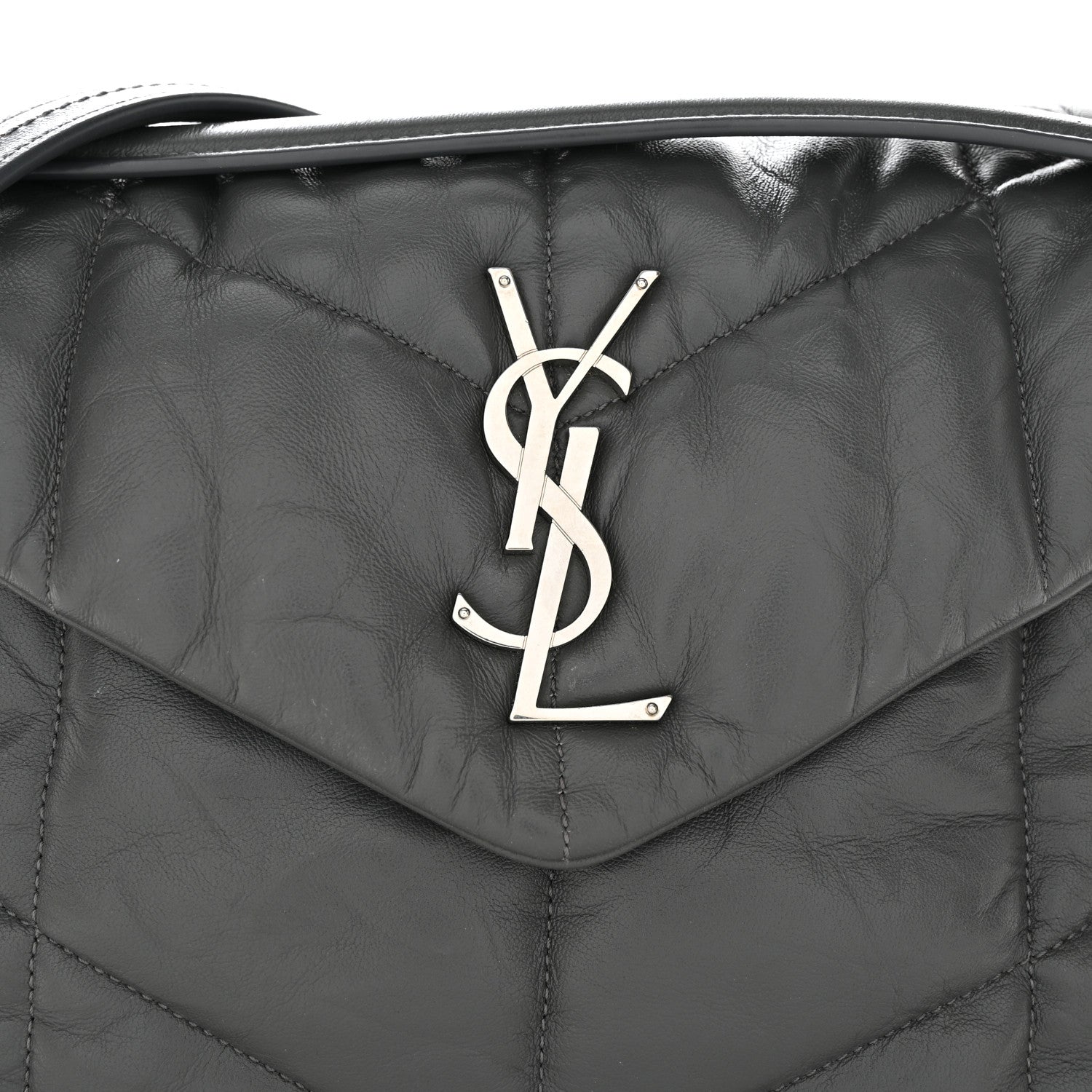 Saint Laurent Calfskin Quilted Medium Loulou Puffer Monogram Chain Satchel Storm 8 of 10