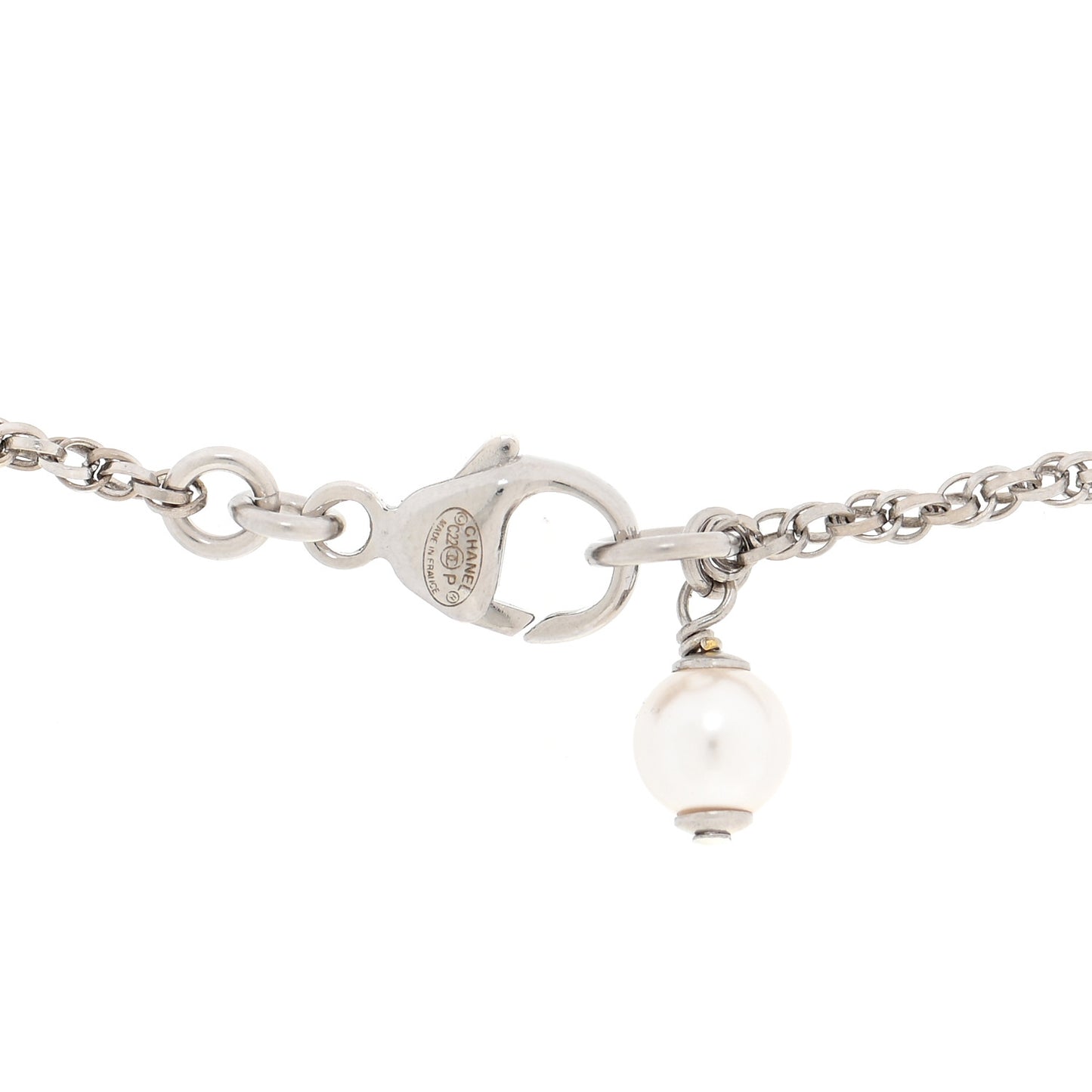 Pearl Crystal CC Pendant Necklace Silver