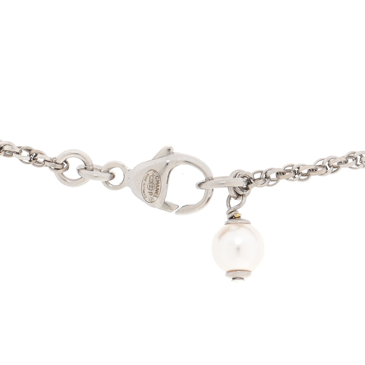 Chanel Pearl Crystal CC Pendant Necklace Silver 5 of 5