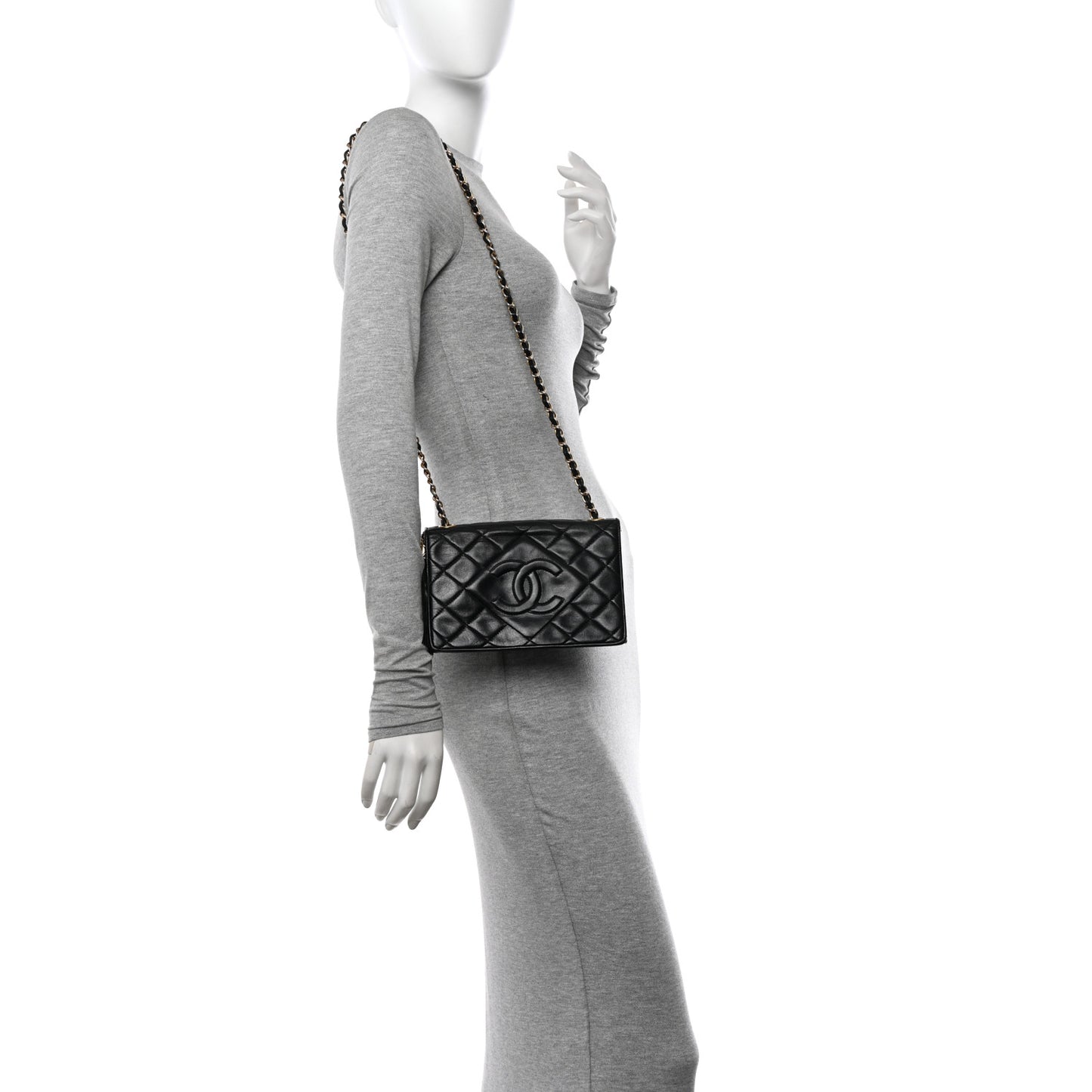 Lambskin Quilted Tassel Camera Case Black
