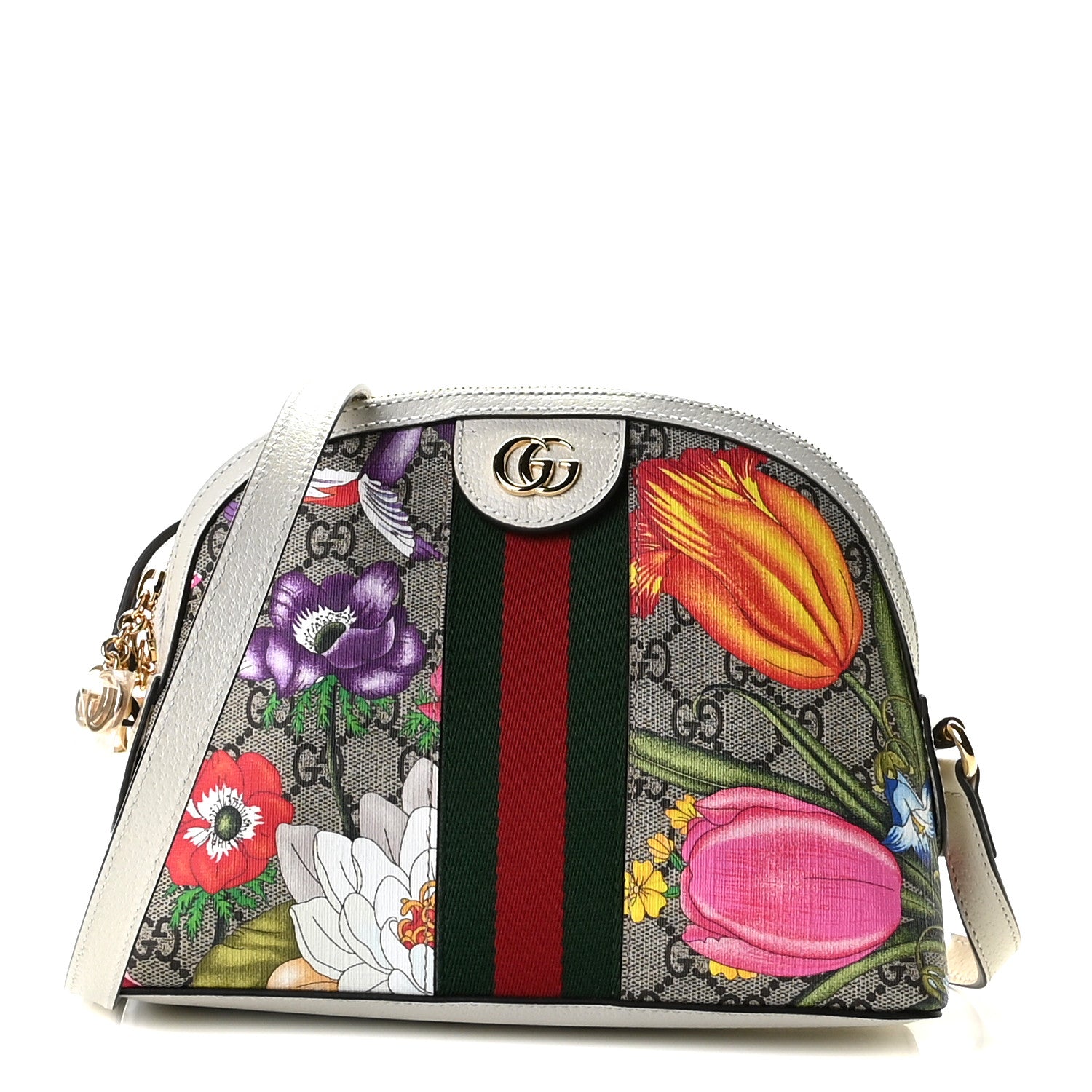 Gucci GG Supreme Monogram Flora Web GG Small Ophidia Dome Shoulder Bag White 1 of 10