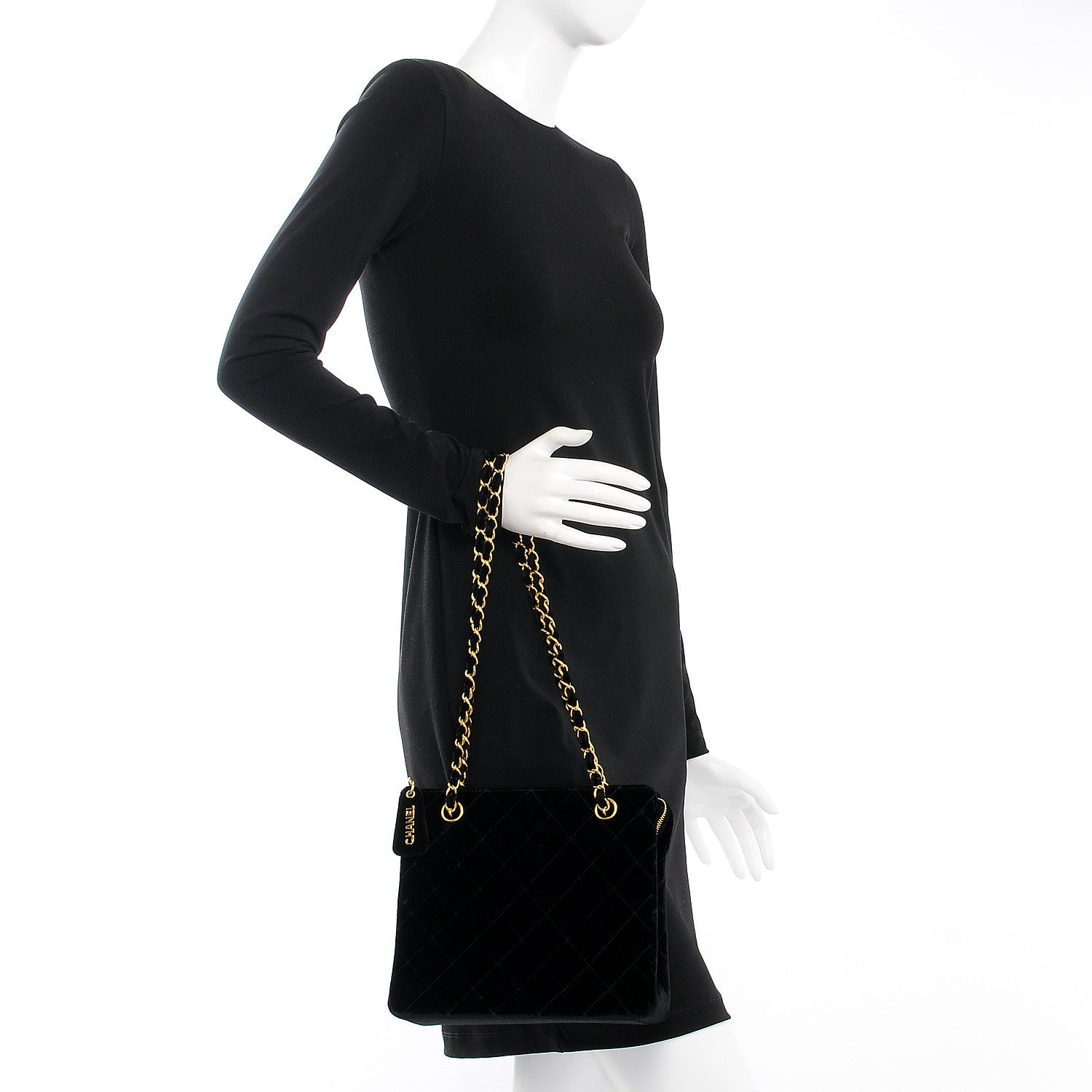 Chanel Velvet Quilted Shoulder Bag Black 2 of 8
