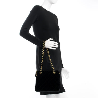 Chanel Velvet Quilted Shoulder Bag Black 2 of 8