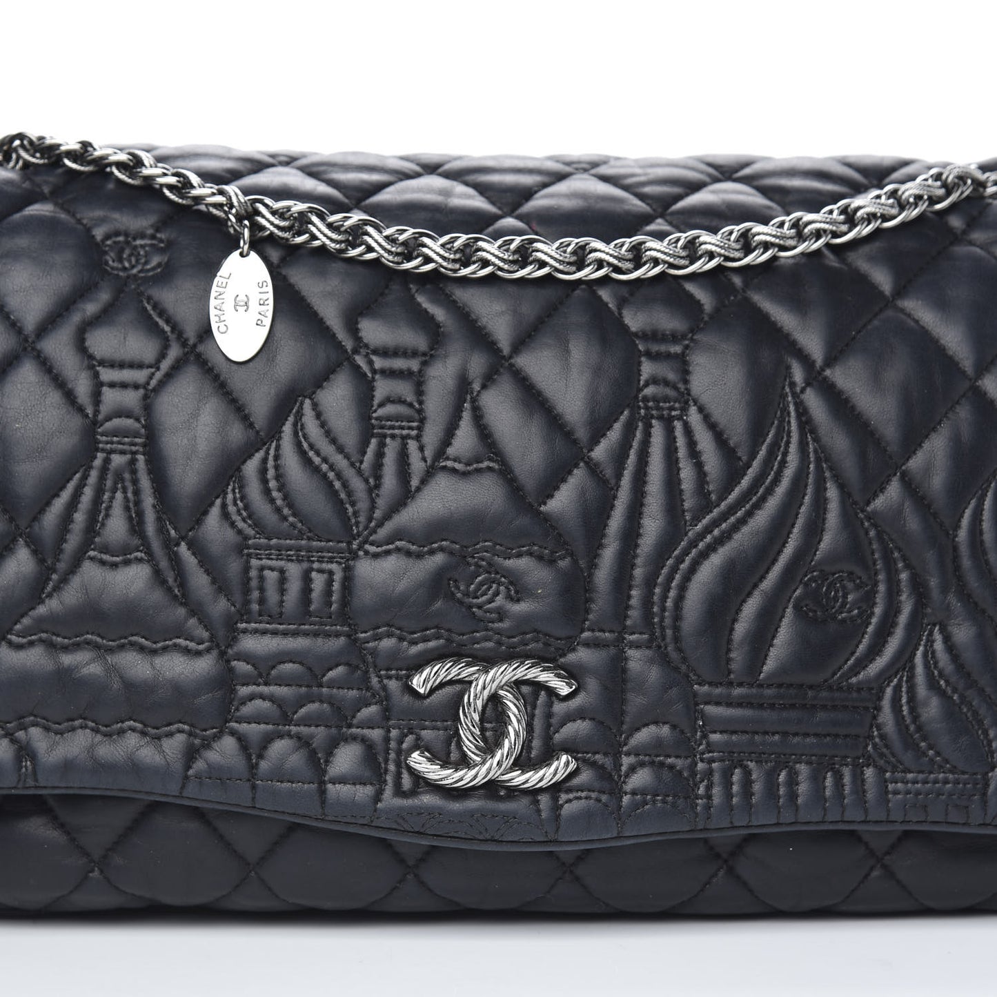 Lambskin Quilted Paris Moscou Red Square Flap Black