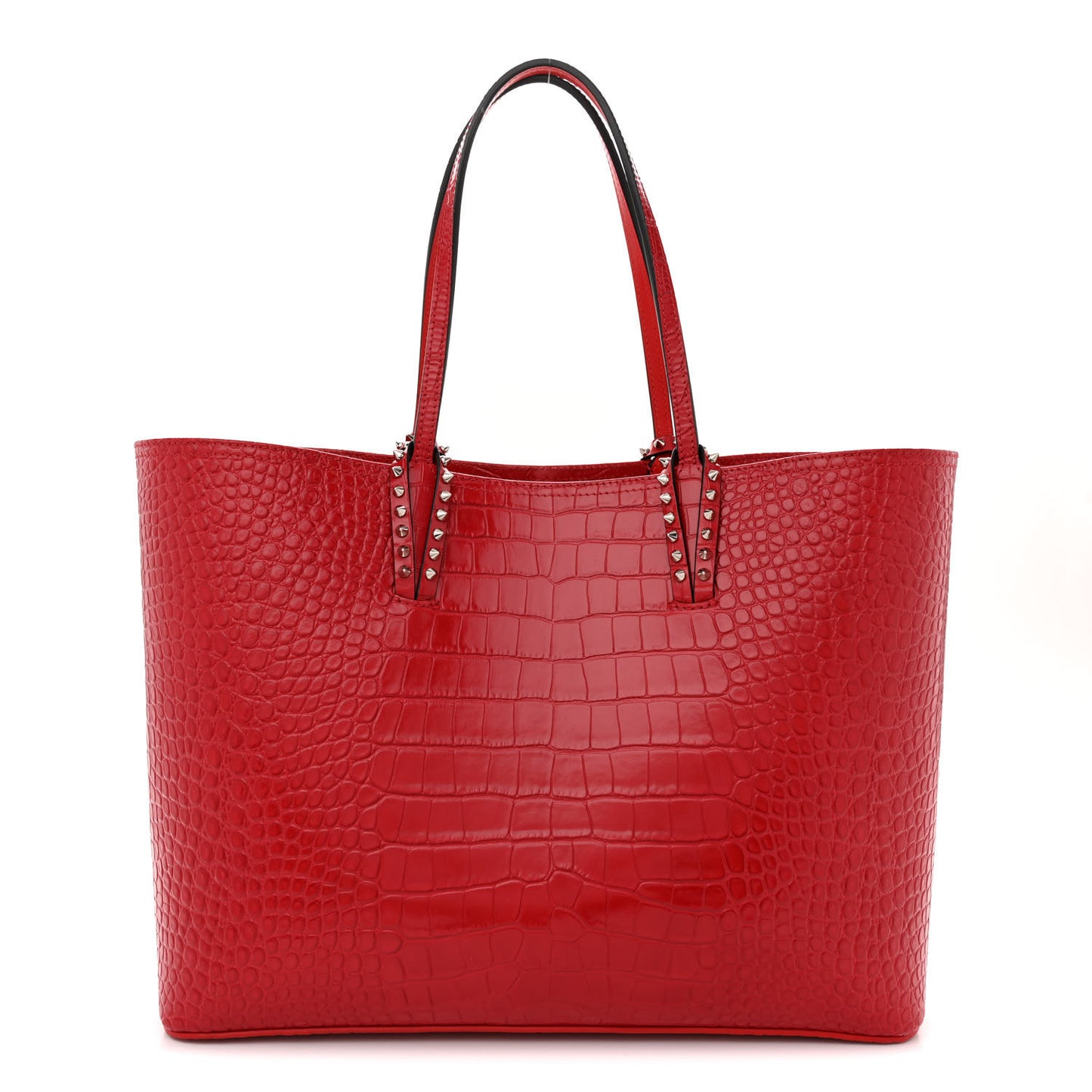 CHRISTIAN LOUBOUTIN Calfskin Crocodile Embossed Spikes East West Cabata Tote