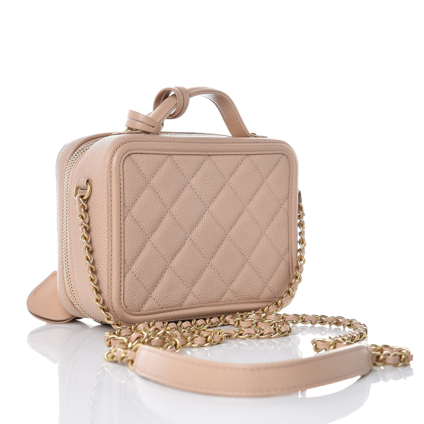 Caviar Quilted Small CC Filigree Vanity Case Beige