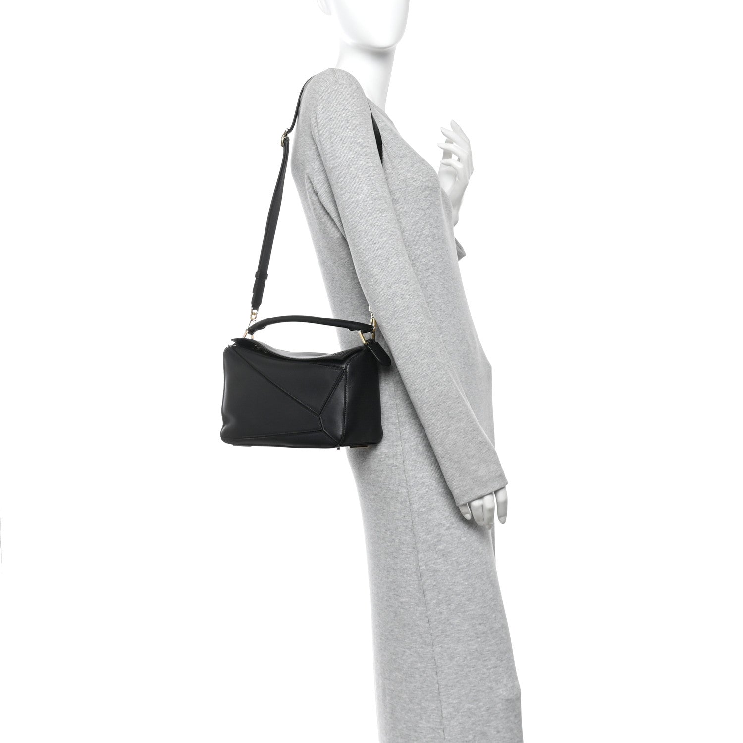 Loewe Nappa Lambskin Small Featherlight Puzzle Bag Black 2 of 9