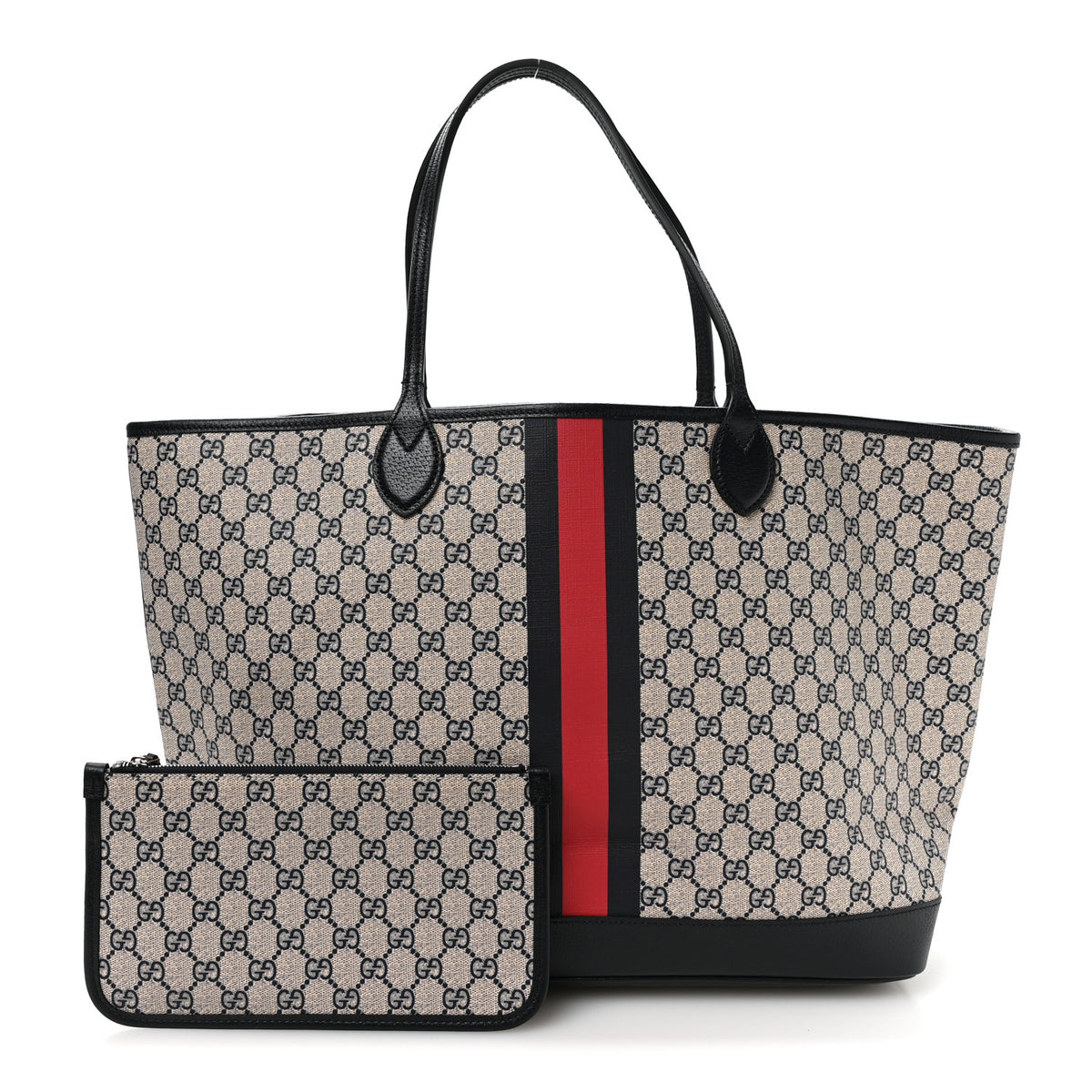 GG Supreme Monogram Textured Dollar Calfskin Web Large Ophidia Tote Beige Blue
