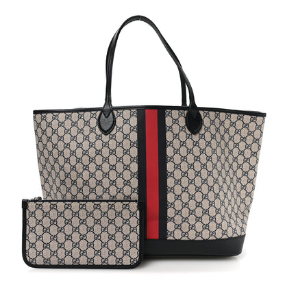 Gucci GG Supreme Monogram Textured Dollar Calfskin Web Large Ophidia Tote Beige Blue 3 of 11