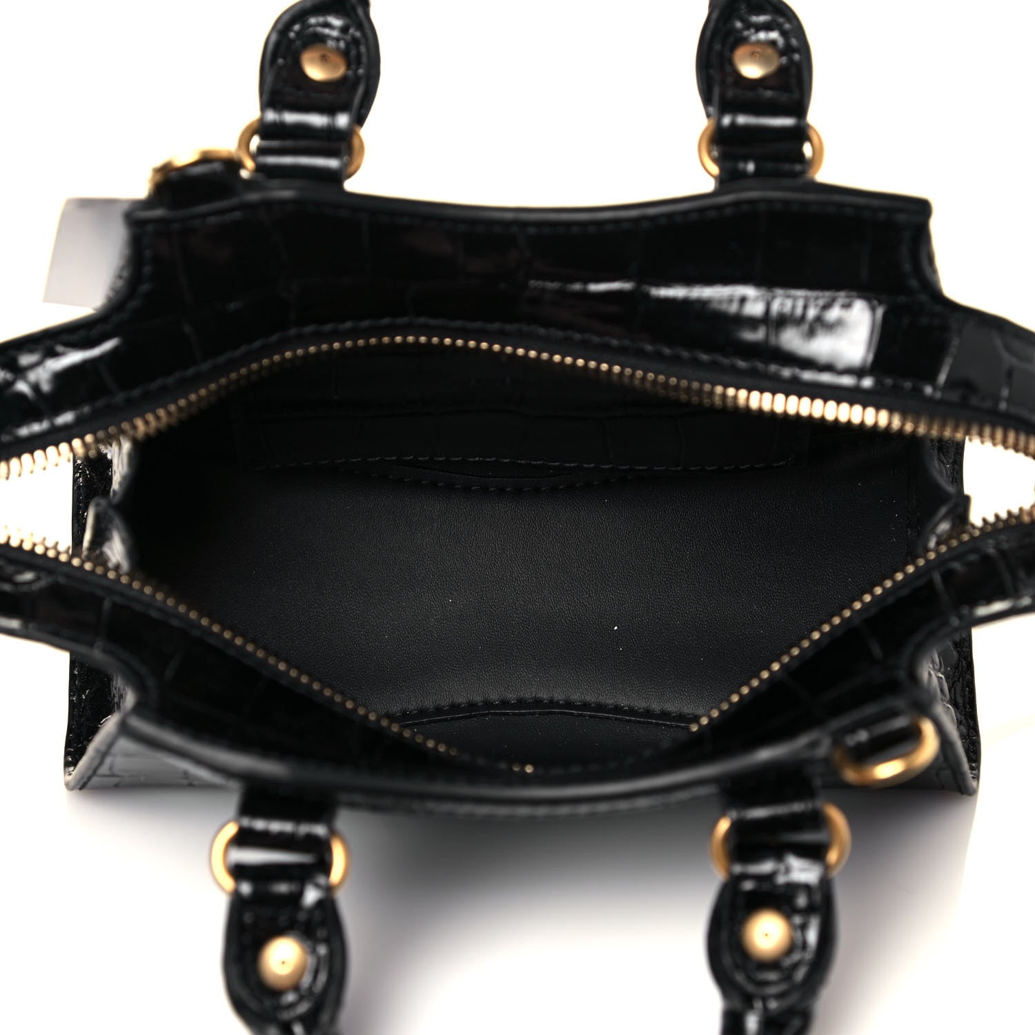 Balenciaga Shiny Supple Calfskin Crocodile Embossed Neo Classic Gold Hardware Super Nano City Crossbody Black 5 of 10