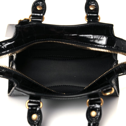 Balenciaga Shiny Supple Calfskin Crocodile Embossed Neo Classic Gold Hardware Super Nano City Crossbody Black 5 of 10