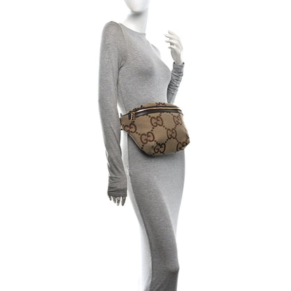 Gucci Monogram Jumbo GG Textured Dollar Calfskin Web Belt Bag Camel Ebony New Acero 2 of 10