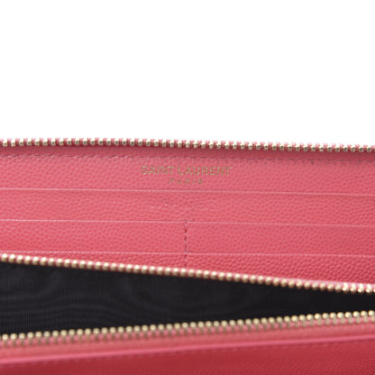 Saint Laurent Grain De Poudre Matelasse Chevron Monogram Zip Around Wallet Bubblegum 8 of 13