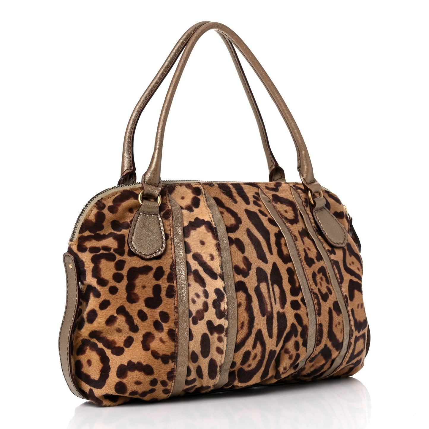 Calf Hair Leopard Print Shoulder Bag Gold