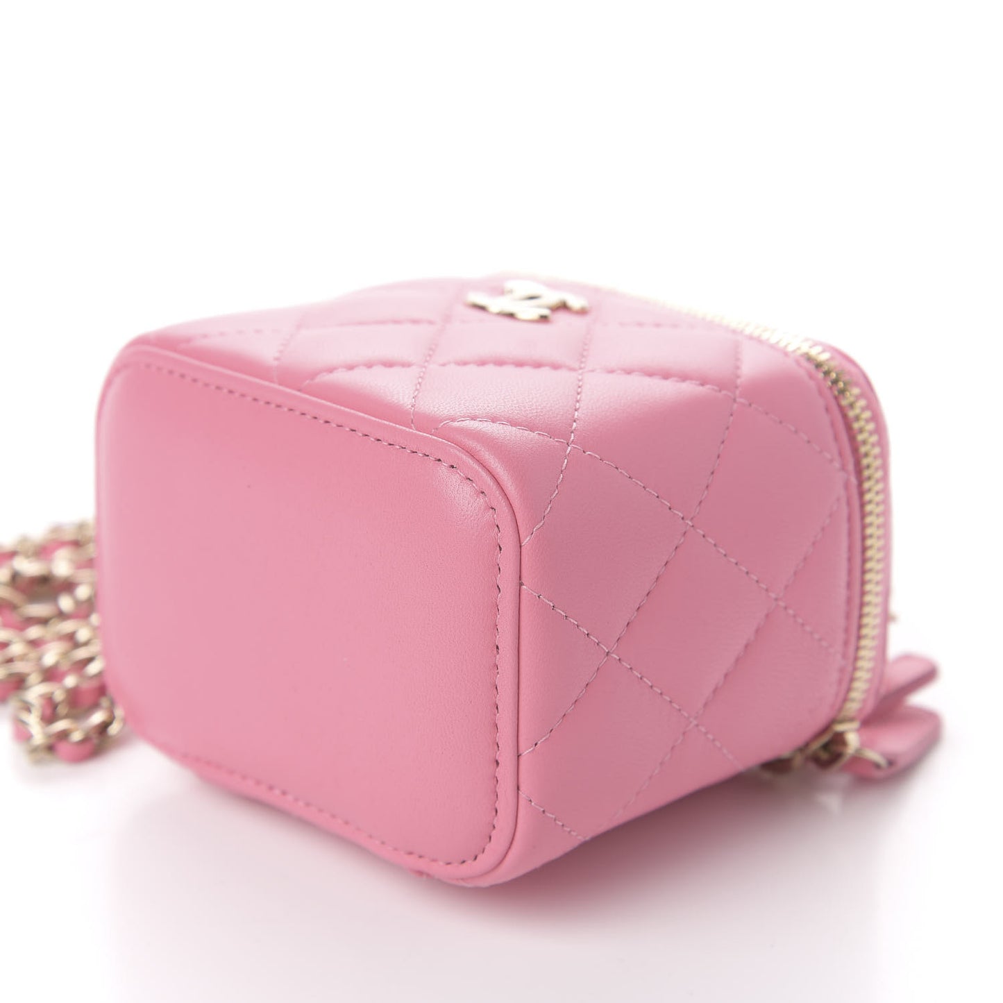 Lambskin Quilted Mini Vanity Case With Chain Pale Pink