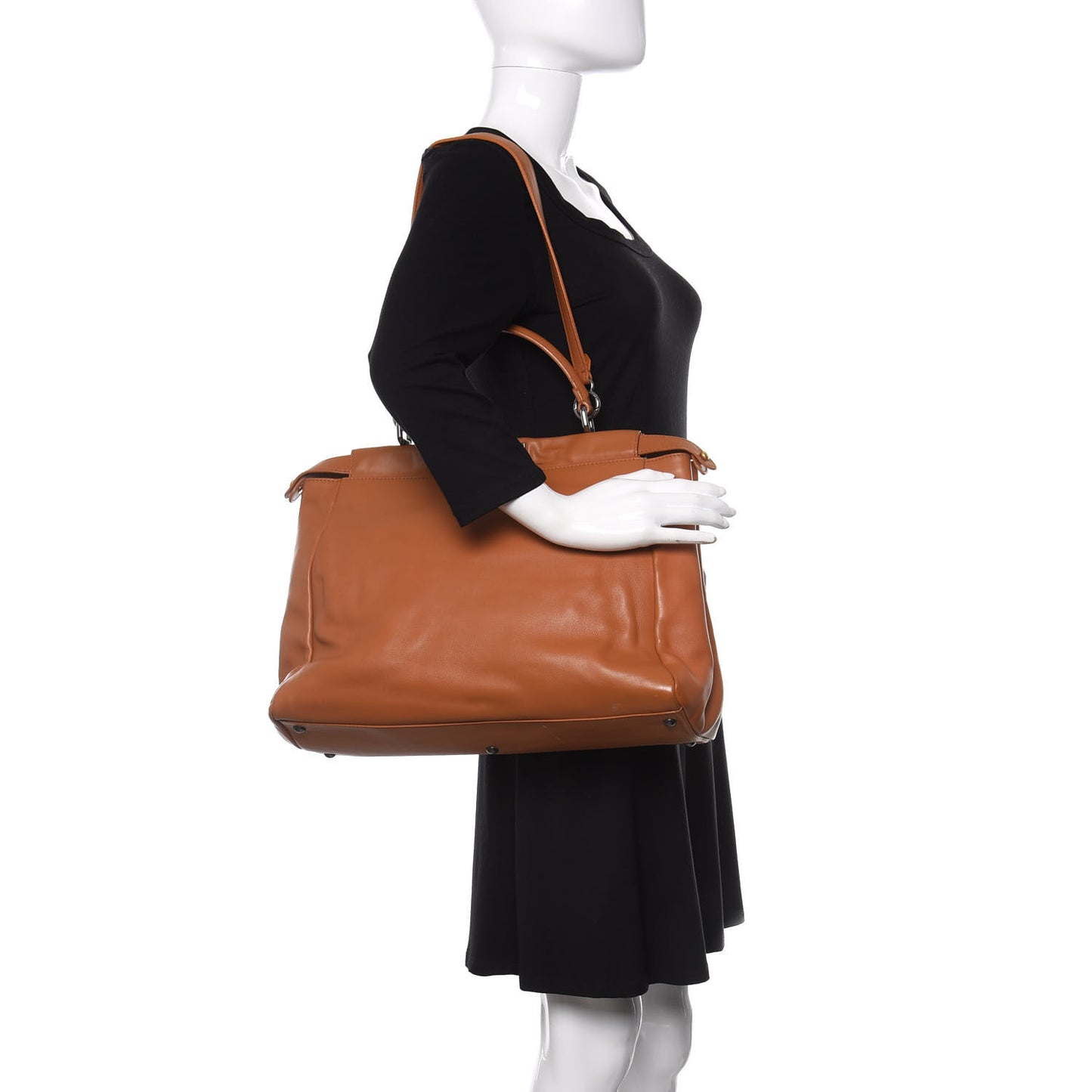 Calfskin Large Peekaboo Iconic Satchel Caramel