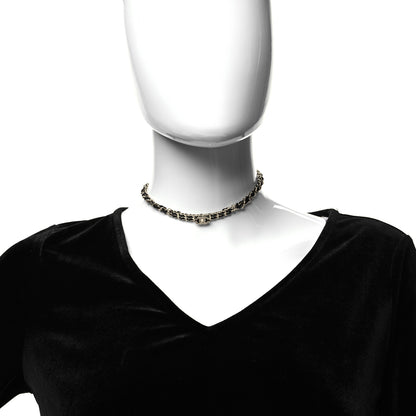 Chanel Metal Lambskin Crystal CC Choker Necklace Black Gold 2 of 5