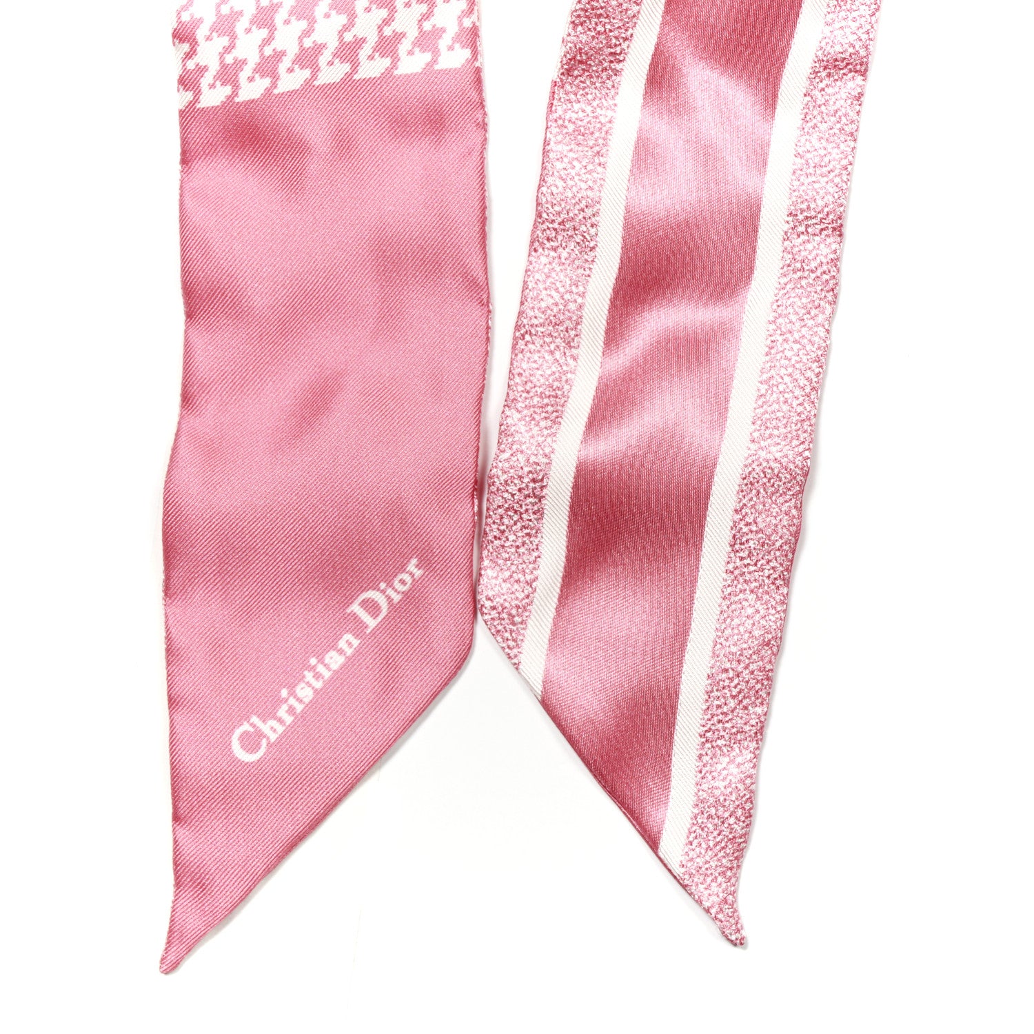 Christian Dior Silk Houndstooth Mitzah Scarf Pink 2 of 4