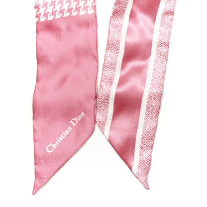 Christian Dior Silk Houndstooth Mitzah Scarf Pink 2 of 4