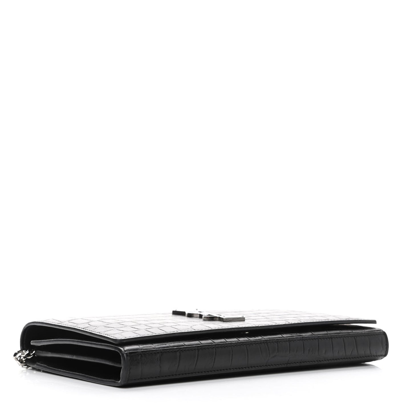 Crocodile Embossed Calfskin Monogram Chain Wallet Black