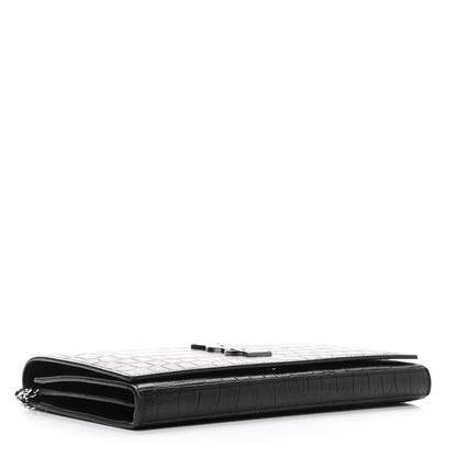 Saint Laurent Crocodile Embossed Calfskin Monogram Chain Wallet Black 3 of 4