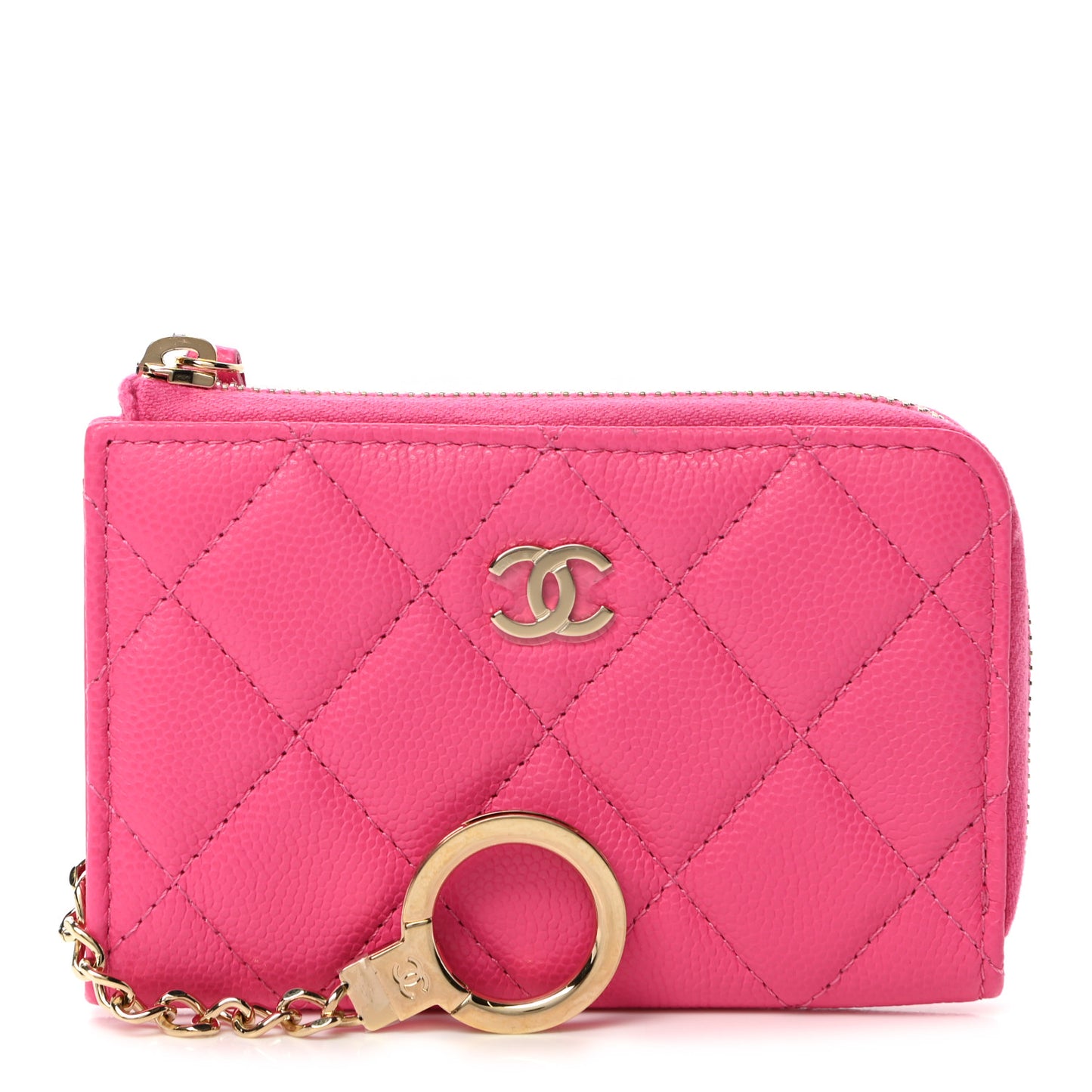 Caviar Quilted Zipped Key Holder Case Pink