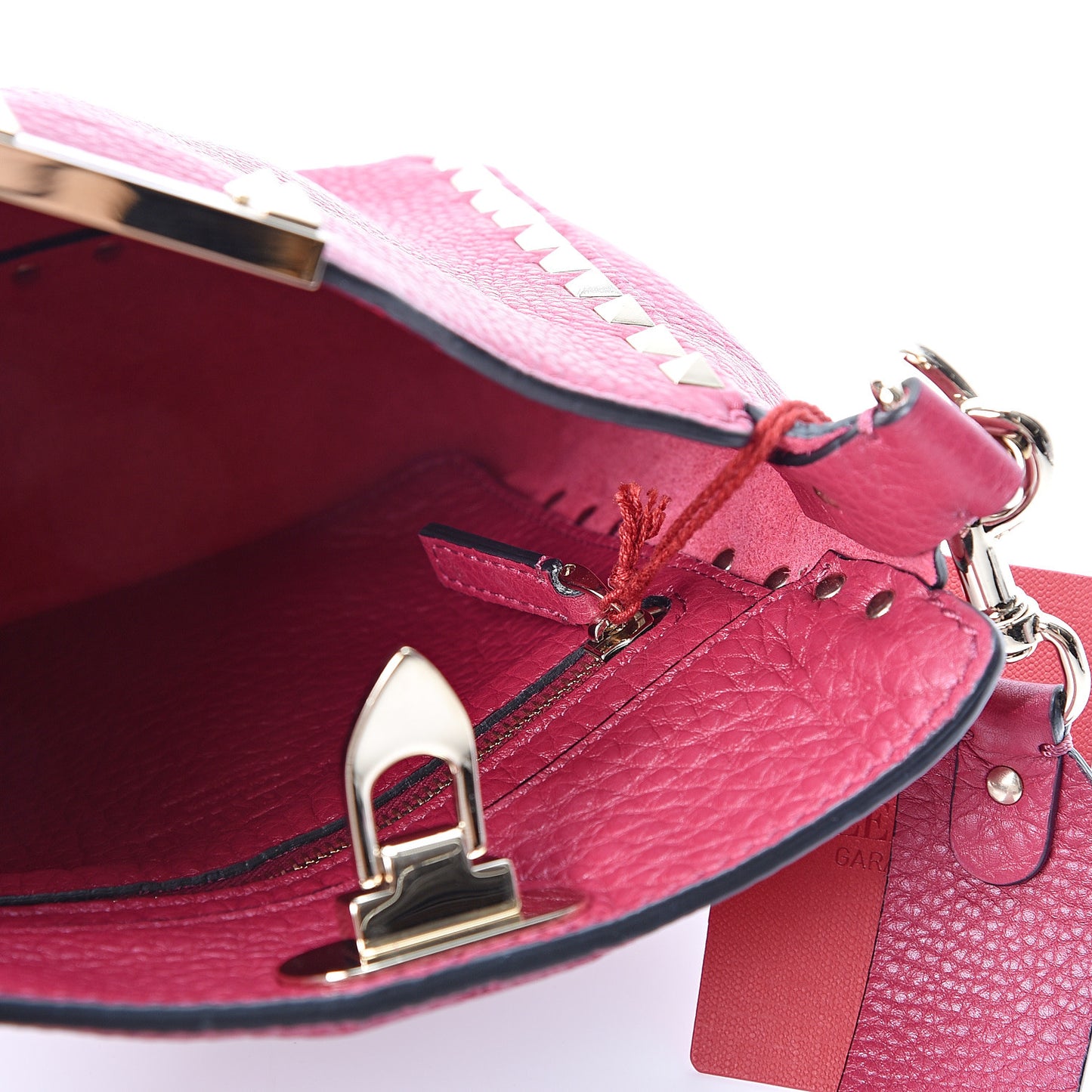 Pebbled Calfskin Mini Rockstud Flip-Lock Messenger Bag Raspberry