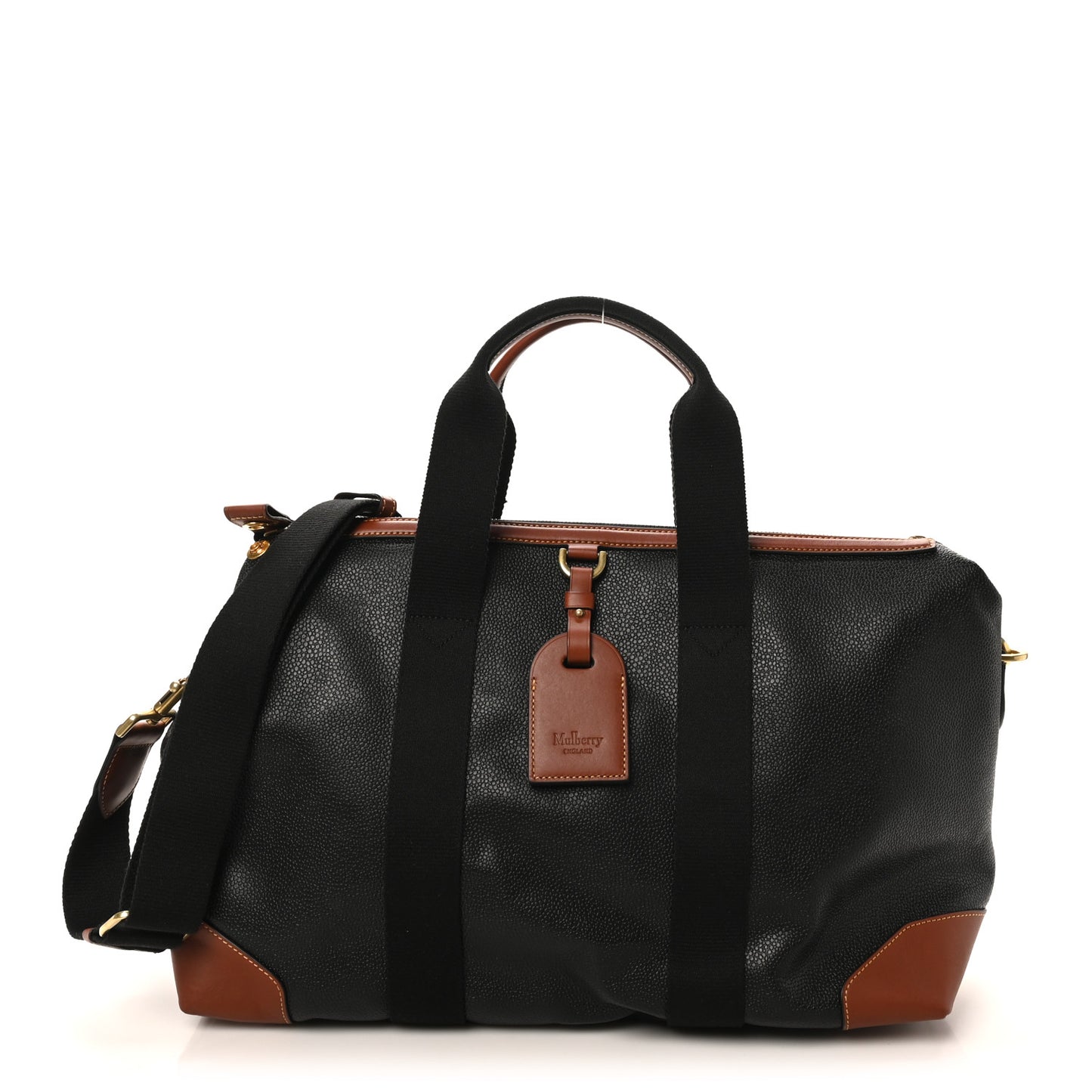 Eco Scotchgrain Calfskin Heritage Day Clipper Duffle Bag Black Cognac