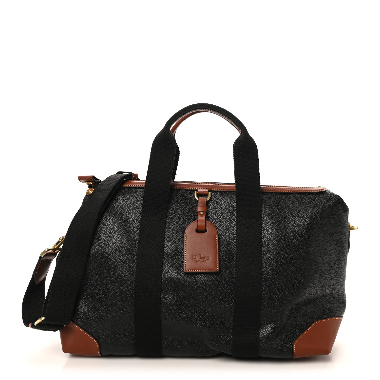 Mulberry Eco Scotchgrain Calfskin Heritage Day Clipper Duffle Bag Black Cognac 1 of 9