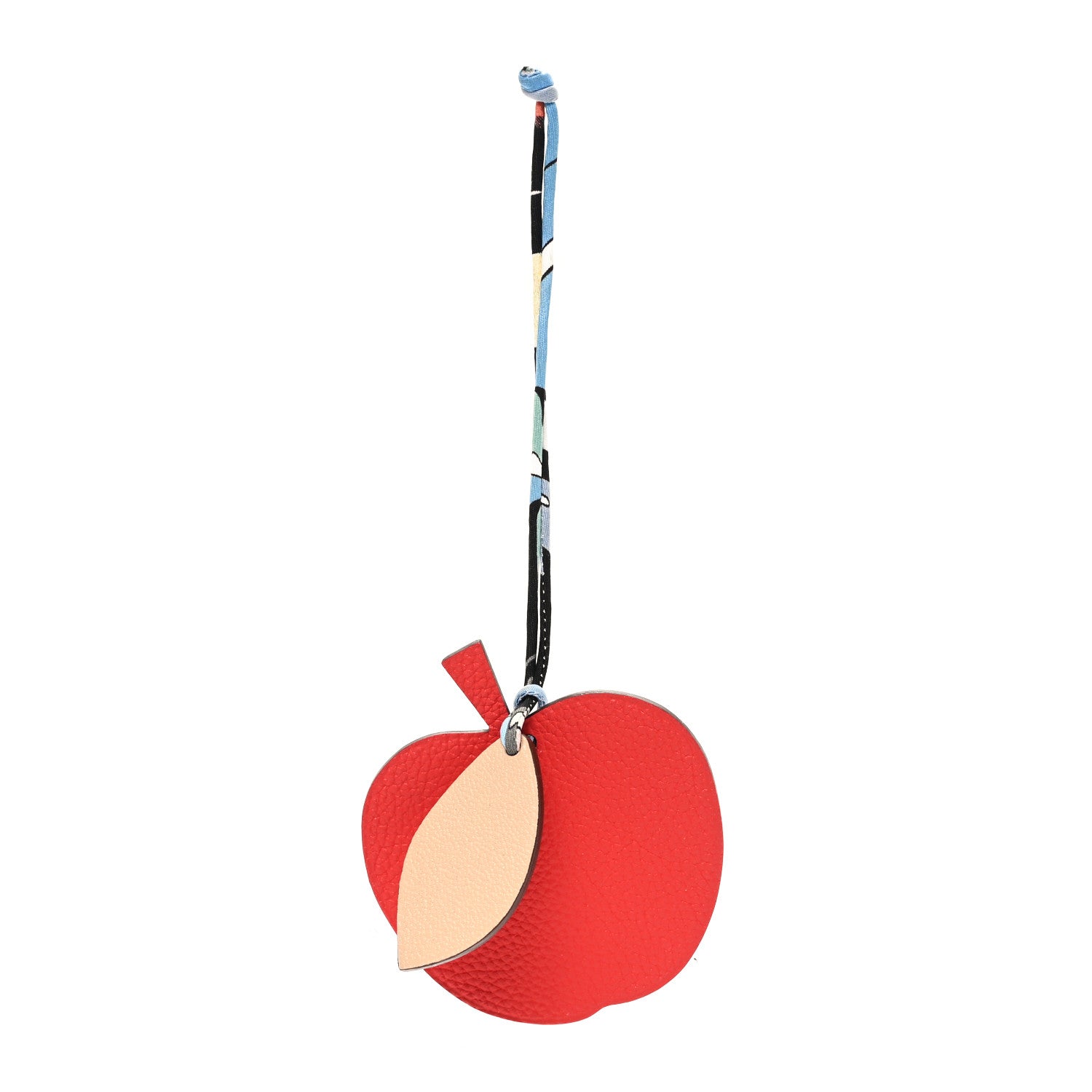 Hermes Taurillon Clemence Chevre Mysore Silk Petit H Apple Leaf Bag Charm Rouge Multicolor 1 of 4
