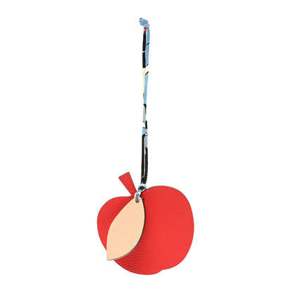 Hermes Taurillon Clemence Chevre Mysore Silk Petit H Apple Leaf Bag Charm Rouge Multicolor 1 of 4