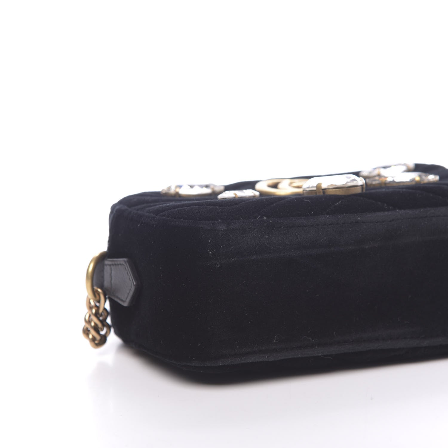 Gucci Velvet Matelasse Marquise Crystals Mini GG Marmont Chain Shoulder Bag Black 8 of 10