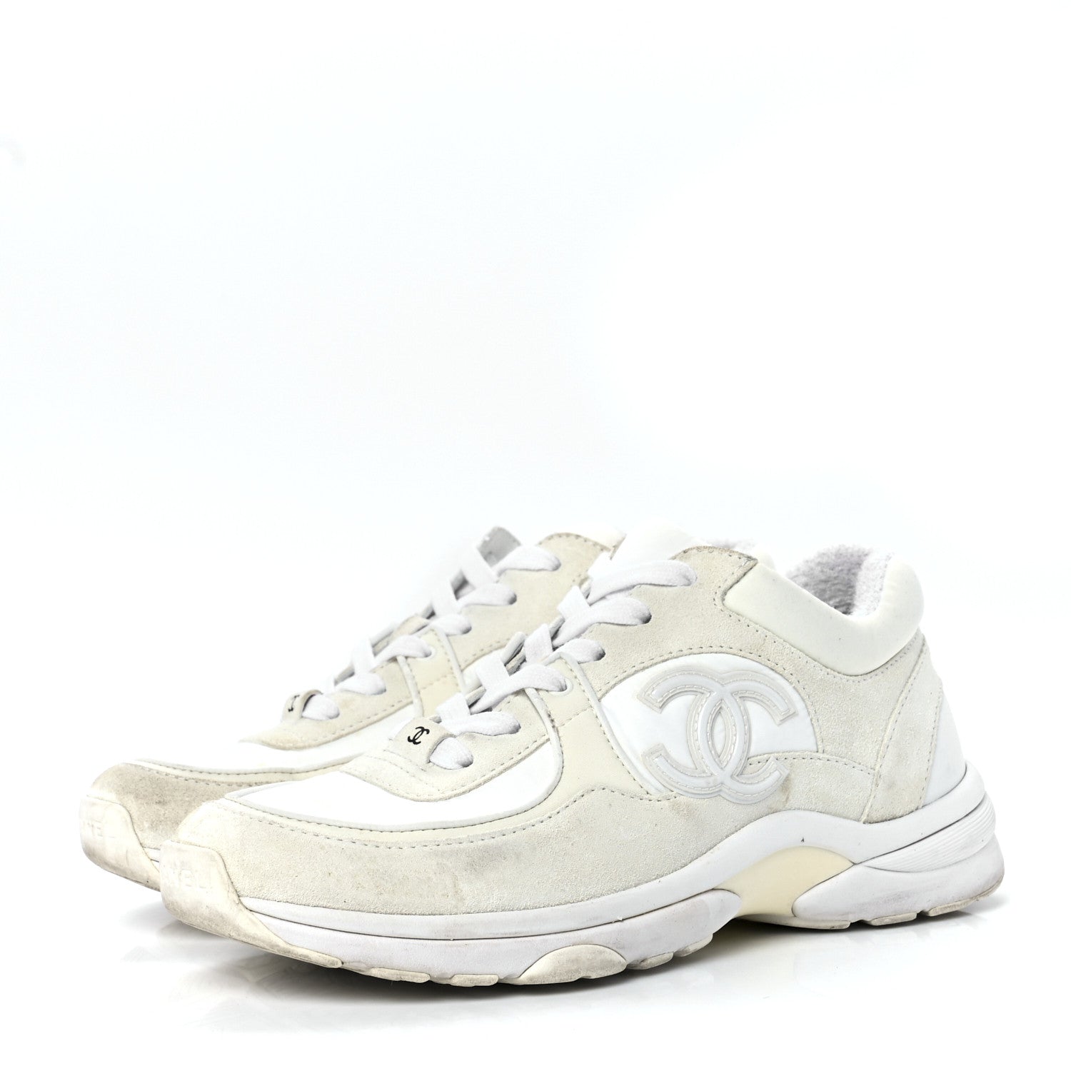 Chanel Suede Calfskin Fabric CC Sneakers 38 White 3 of 11