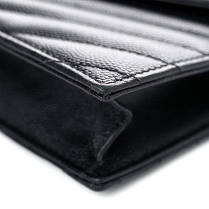 Saint Laurent Grain De Poudre Matelasse Chevron Monogram Monochrome Envelope Chain Wallet Black 8 of 18