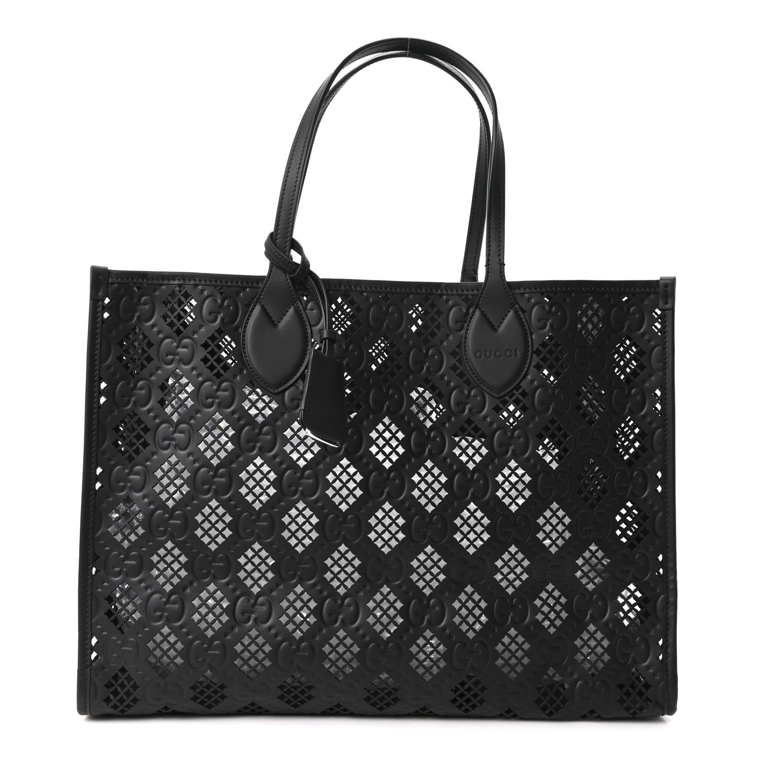 Gucci Calfskin GG Monogram Diamond Cut Medium Ophidia Tote Bag Black 1 of 10