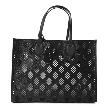 Gucci Calfskin GG Monogram Diamond Cut Medium Ophidia Tote Bag Black 1 of 10