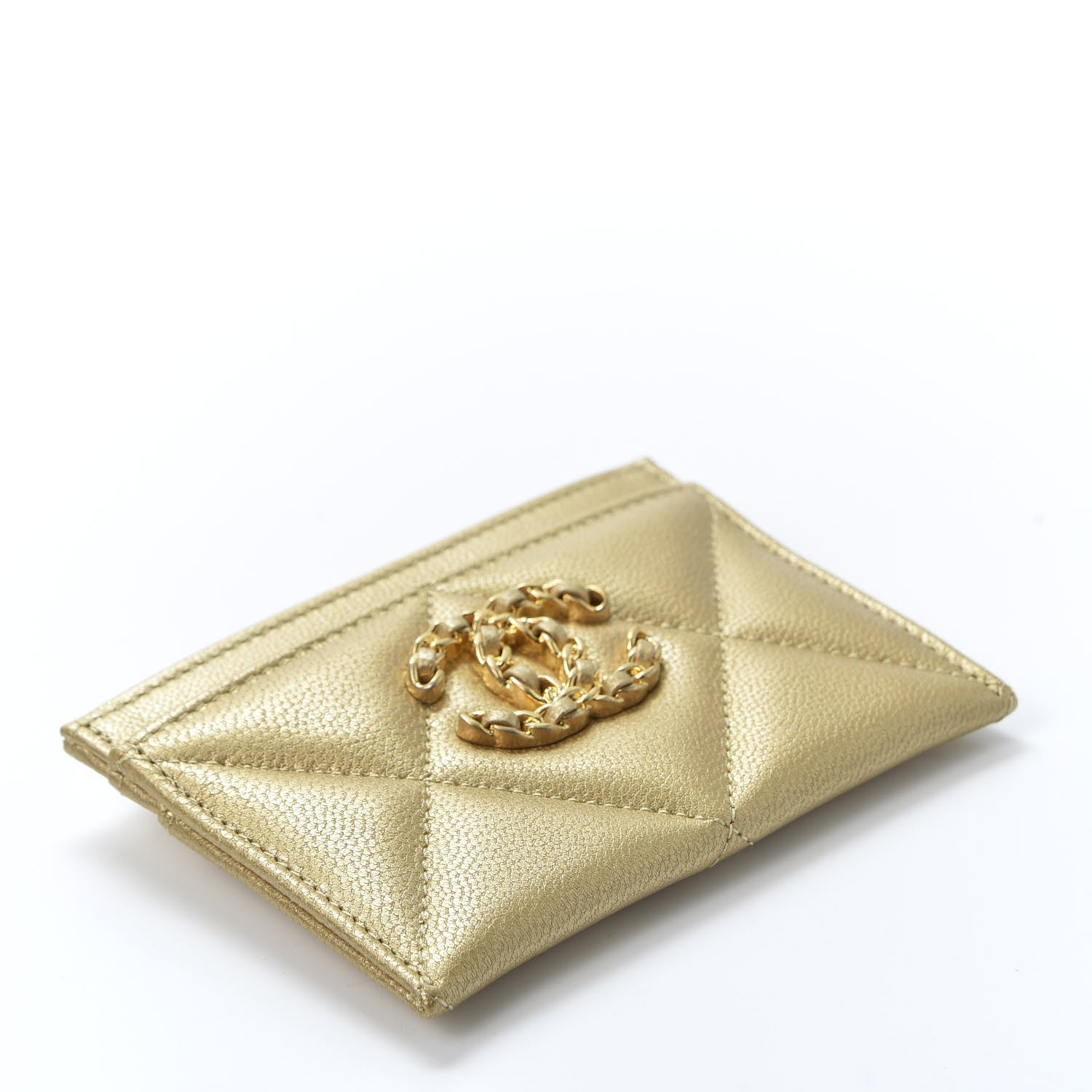 Chanel Metallic Goatskin Quilted Chanel 19 Card Holder Gold 3 of 9