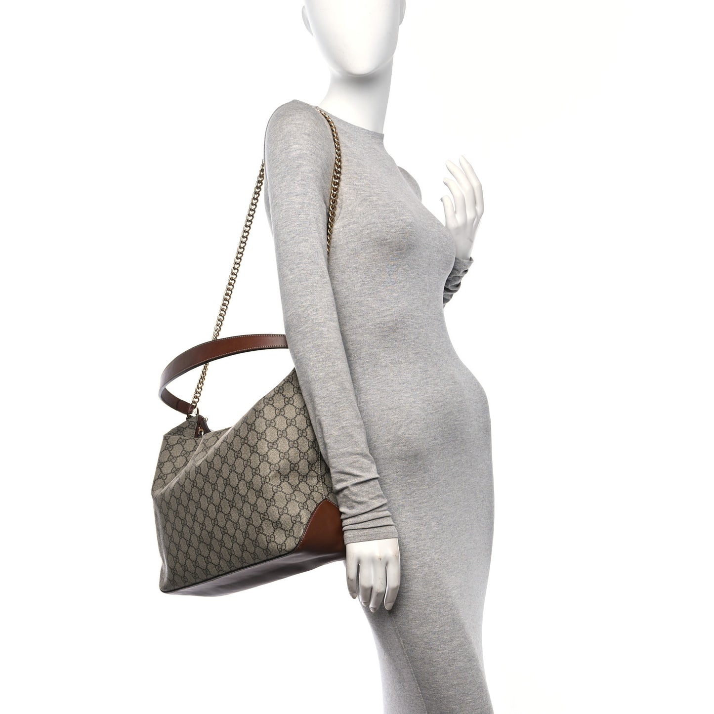GG Supreme Monogram Large Linea A Hobo Light Brown