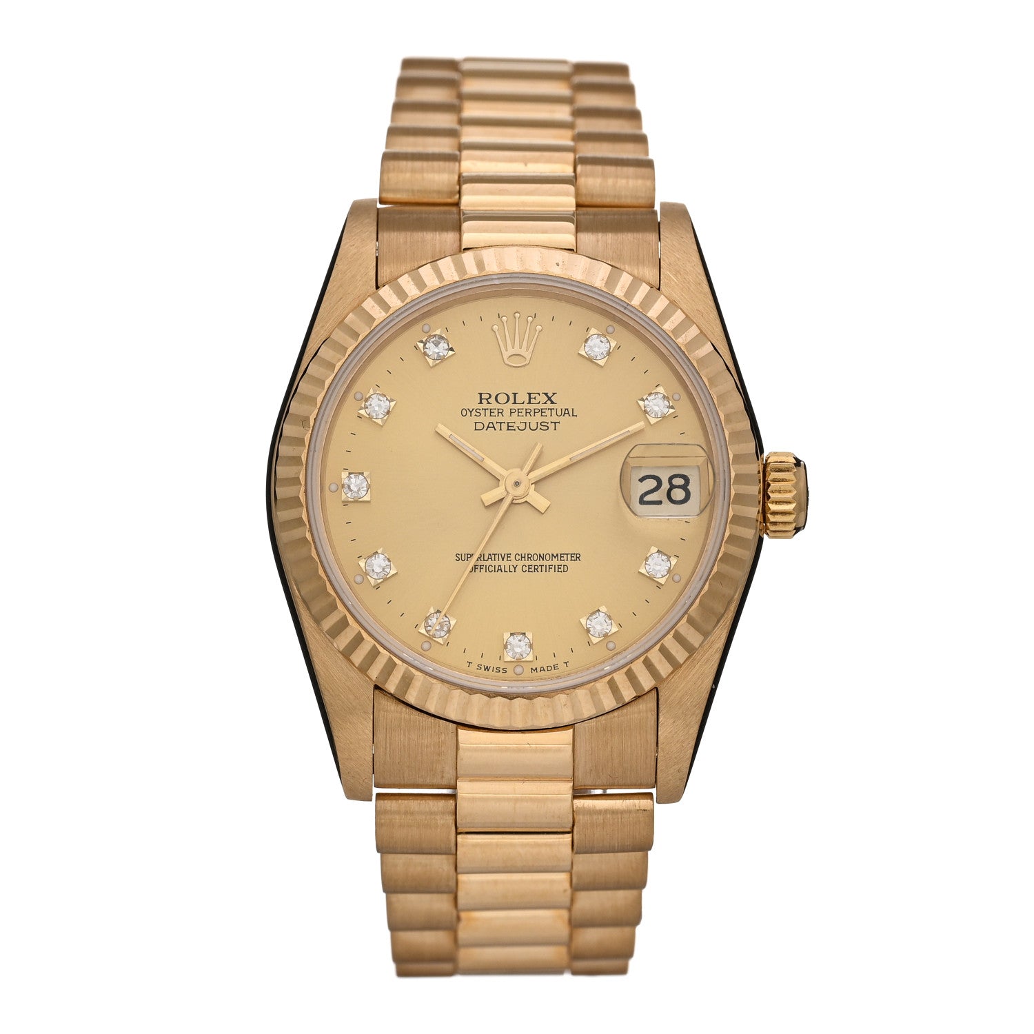 Rolex 18K Yellow Gold Diamond 31mm Oyster Perpetual Datejust President Watch Champagne 68278 1 of 5