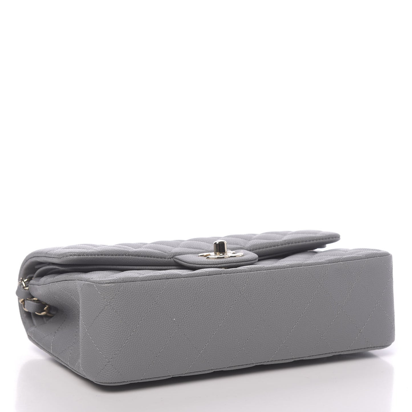 Caviar Quilted Small Double Flap Grey