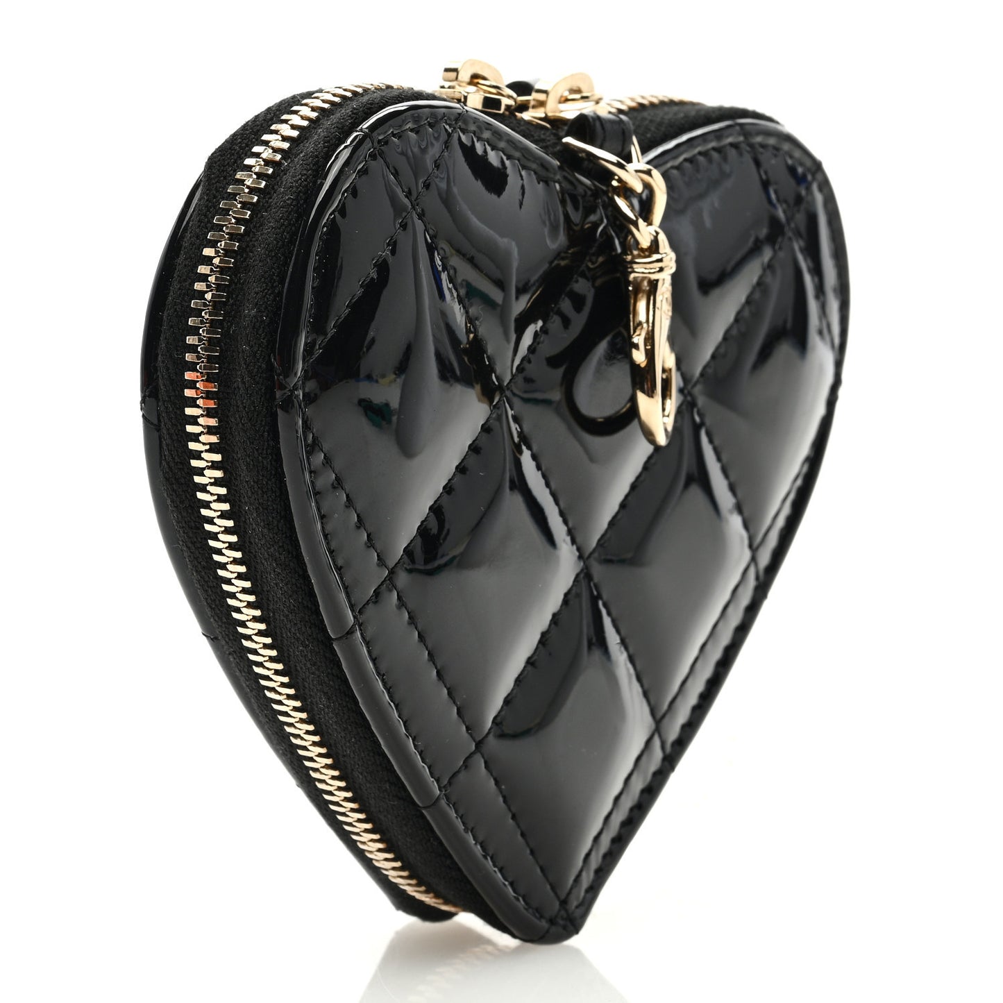 Patent Quilted Heart Zipped Coin Purse Black