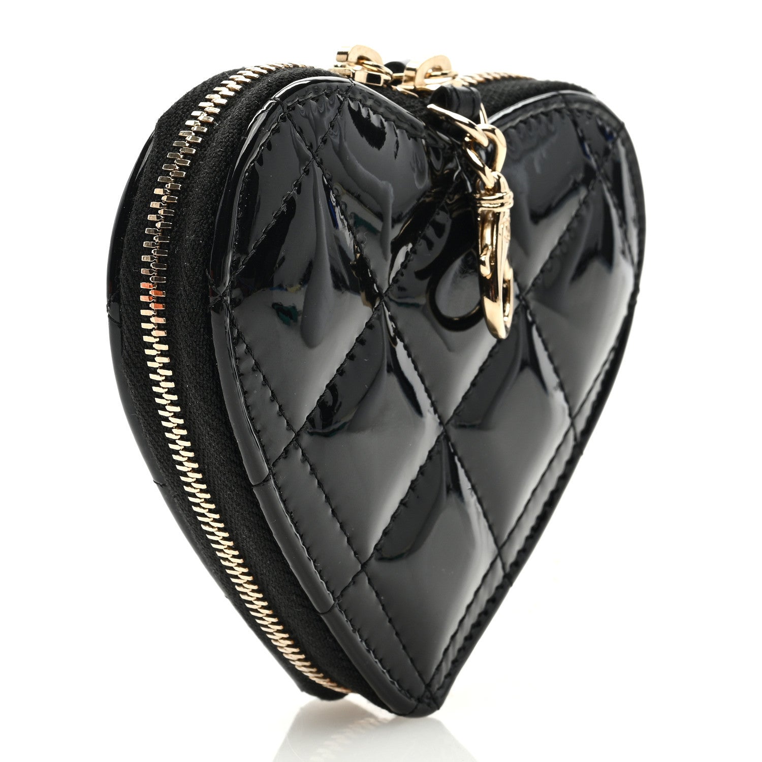 Chanel Patent Quilted Heart Zipped Coin Purse Black 3 of 7