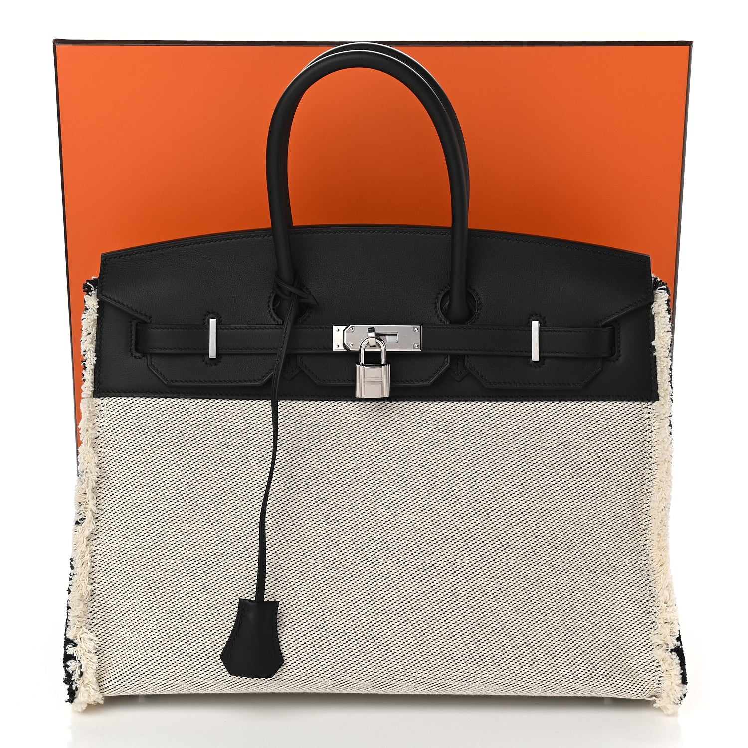 Hermes Swift Twill H Fray Fray Birkin 35 Black Ecru 11 of 11