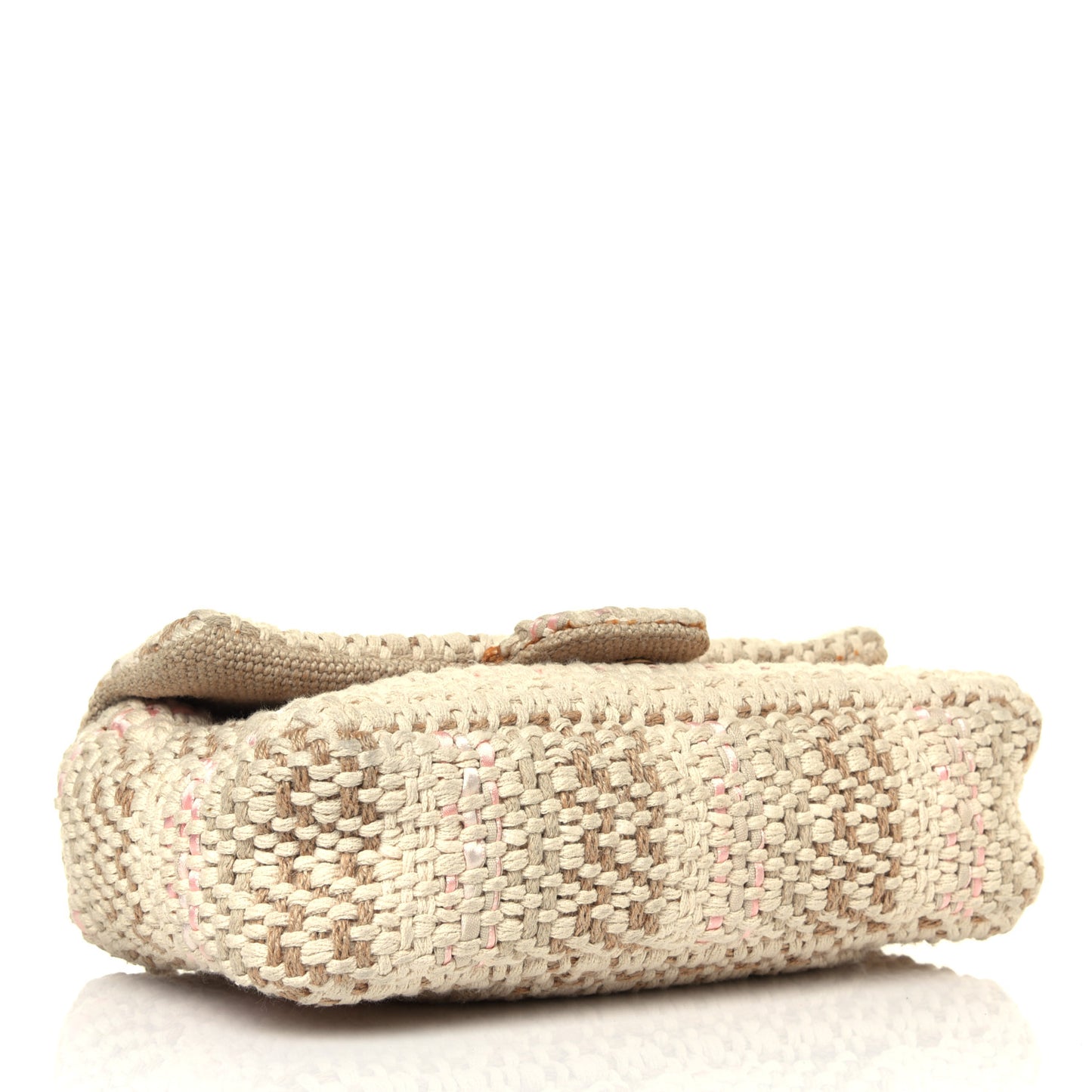 Tweed Chain Braid Small Single Flap Beige White